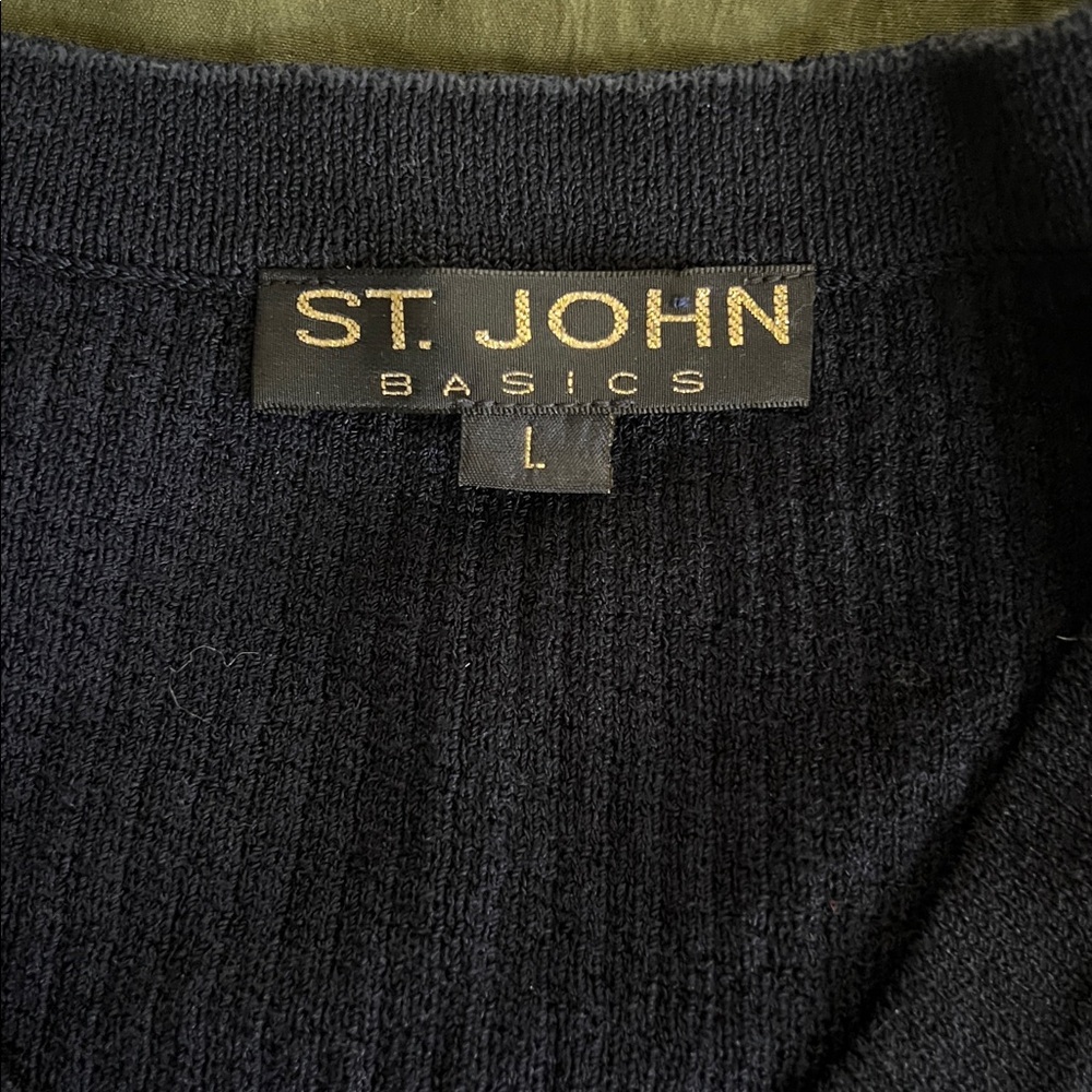 St. John Basics Ribbed Knit Top – Navy Blue | Size Large - Picture 2 of 7